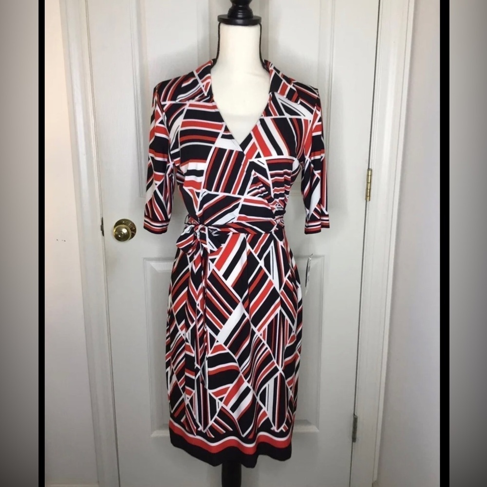 Retro Studio One Geometrical Wrap Dress with Belt bow tie - Small